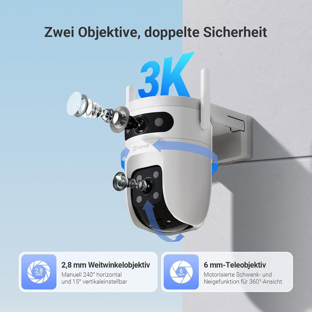 EZVIZ 5MP+5MP Überwachungskamera Aussen mit Dual-Lens, 2,4&amp;5GHz WLAN, 360° PTZ Überwachung Outdoor,