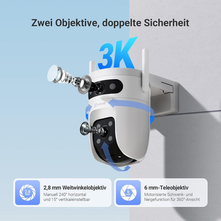 EZVIZ 5MP+5MP Überwachungskamera Aussen mit Dual-Lens, 2,4&amp;5GHz WLAN, 360° PTZ Überwachung Outdoor,