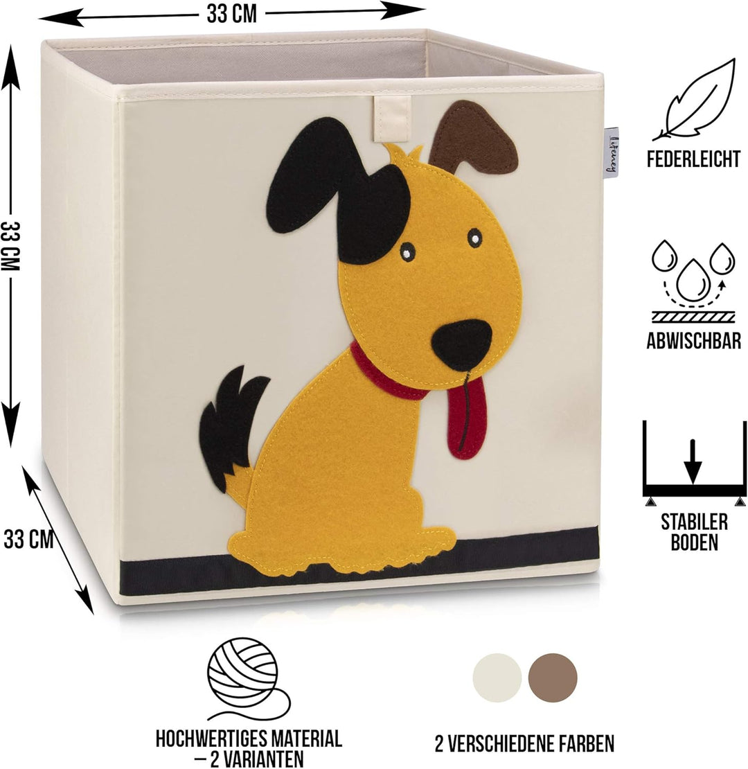 Aufbewahrungsbox Kinder mit Hund Motiv I Spielzeugbox mit Tiermotiv passend für Würfelregale I Ordnu