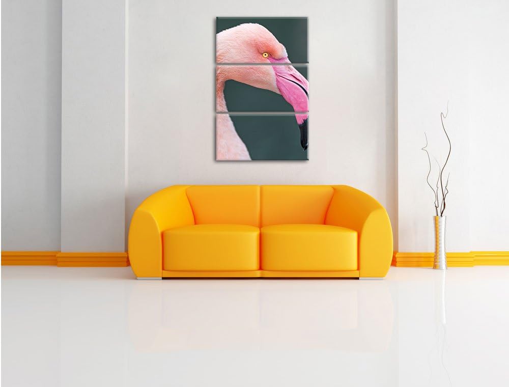 Pixxprint Flamingo im Seitenprofil 3-Teiler Leinwandbild 120x80 Bild auf Leinwand