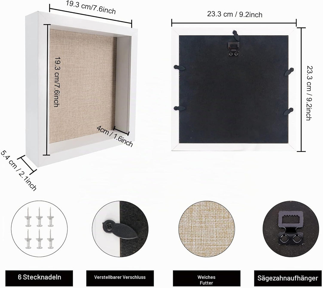 GraduatePro Bilderrahmen zum Befüllen Tief für Objektrahmen Weiss mit Glas Hochzeit 3D Box Deko Wand