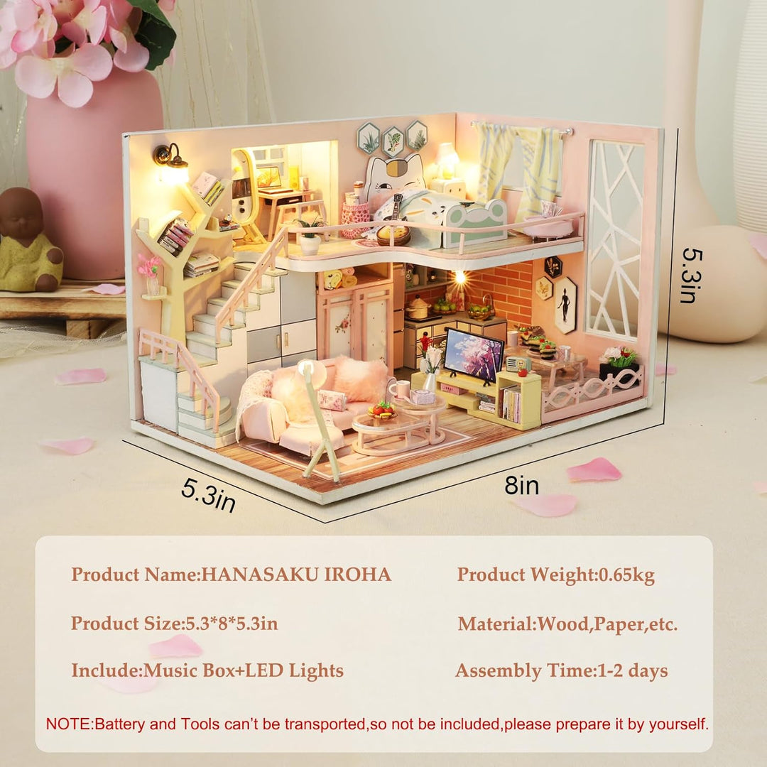CUTEROOM DIY Miniatur Puppenhaus Kit, Modernes Holz Spielhaus mit Möbeln und Musik, Miniatur Haus, K