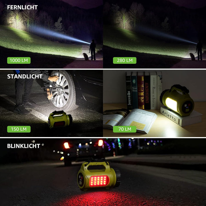 LE LED Handscheinwerfer, Taschenlampe Aufladbar CREE Akku Handlampe & Handstrahler mit Powerbank, 10