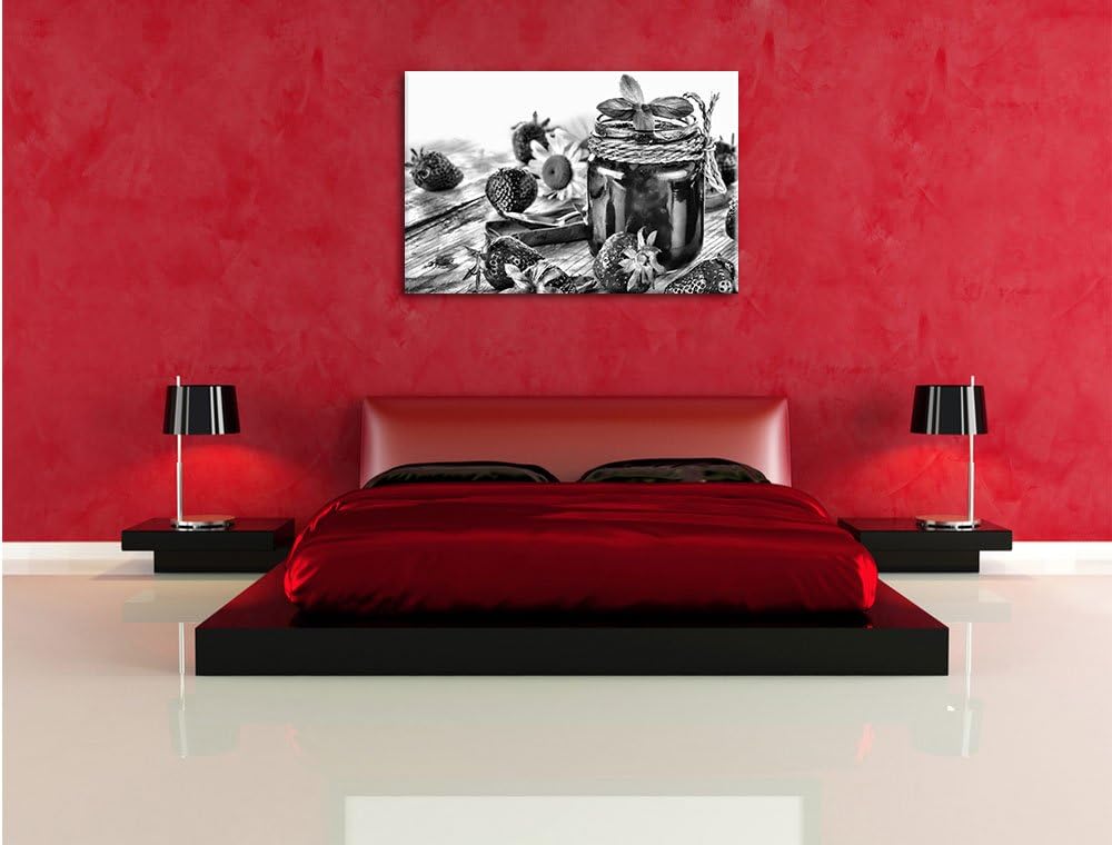 Pixxprint Glas mit Erdbeeren/Format: 100x70cm / Leinwandbild fertig bespannt Wandbild Kunstdruck, 10