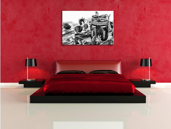 Pixxprint Glas mit Erdbeeren/Format: 100x70cm / Leinwandbild fertig bespannt Wandbild Kunstdruck, 10