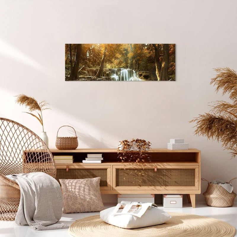 Panorama Bilder auf Leinwand Park Wasserfall Wasser Leinwandbild 90x30cm Wandbilder Dekoration Wohnz