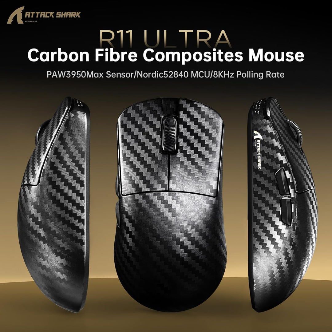 MAMBASNAKE x Attack Shark R11 Ultra Carbon Fiber Wireless Gaming Mouse, 8000Hz, 49g Superlight, 4200