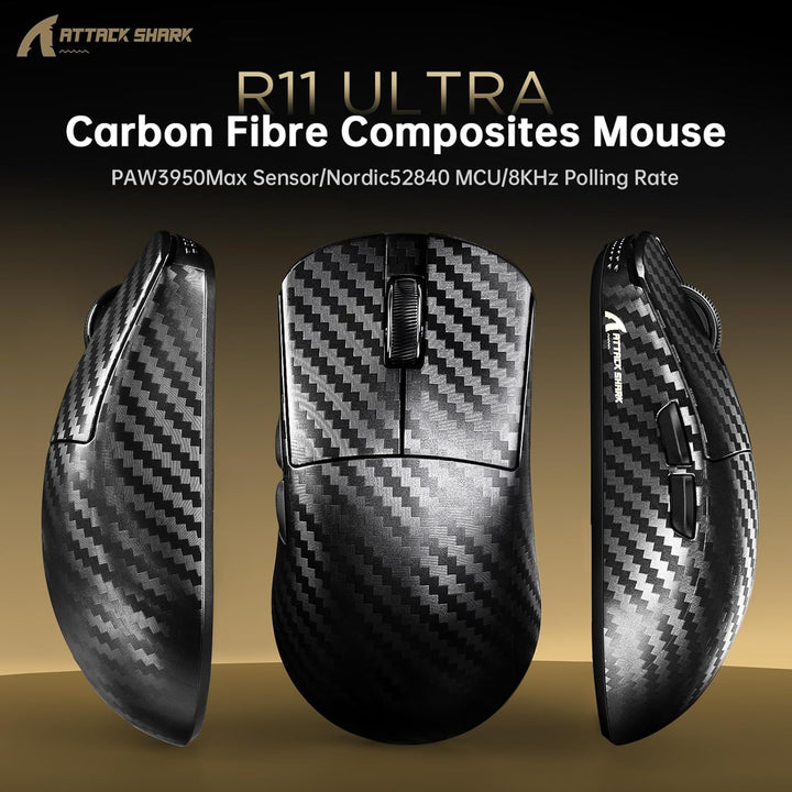 MAMBASNAKE x Attack Shark R11 Ultra Carbon Fiber Wireless Gaming Mouse, 8000Hz, 49g Superlight, 4200