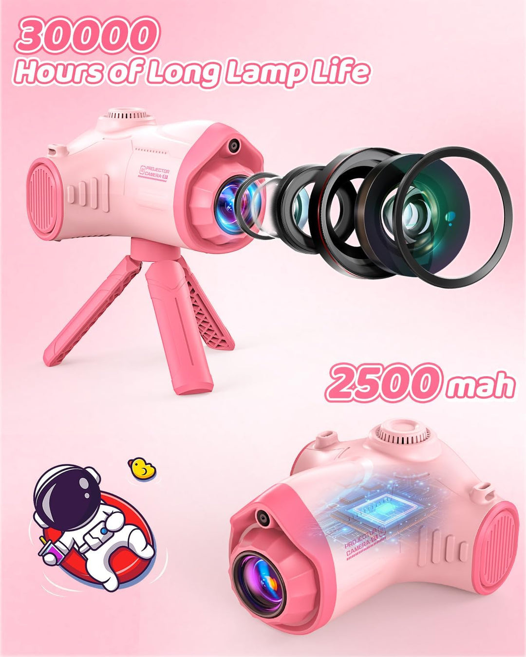 Kinderkamera, 3 in 1 Beamer Projektor Kamera Kinder 1080P Digitalkamera Fotoapparat Fotokamera Kinde