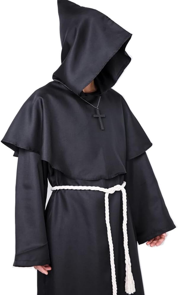 Myir JUN Mönch Robe Kostüm Mönch Priester Gewand Halloween Kostüm mit Kapuze Mittelalterliche Kapuze