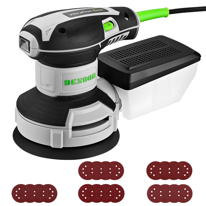 DESOON Exzenterschleifer 125mm, 300W Schleifmaschine für Holz mit 6 Geschwindigkeiten und Max.14000