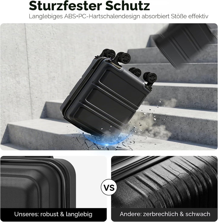 KONO Koffer Klein 16 Zoll Leicht ABS+PC Hartschalenkoffer mit Zahlenschloss Reisekoffer mit 4 Rollen