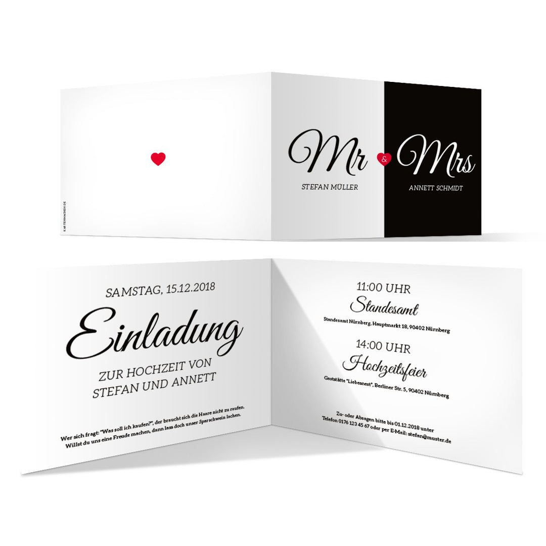 Kartenmachen.de 10 x Hochzeit Einladungskarten Hochzeitseinladungen Hochzeitskarten - Mr. & Mrs., 10