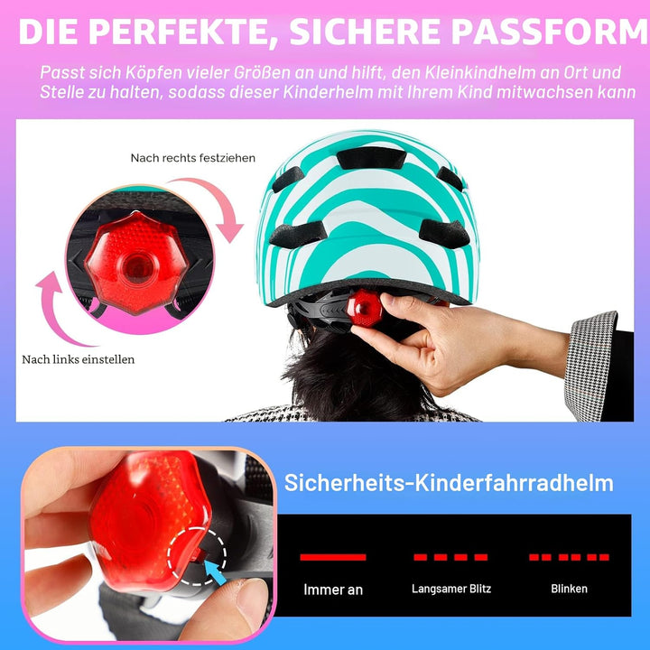 RaMokey Fahrradhelm Kinder, Fahrradhelm mit Licht für Kinder Leichter Kinderhelm mit Verstellbares Z
