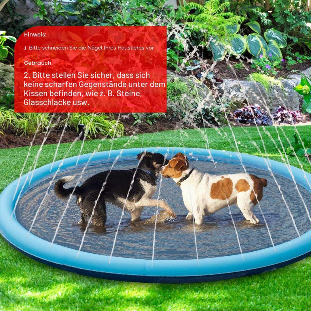 Planschbecken für Haustiere und Kinder, 150 cm Sprinkler- und Spritzwasser-Spielmatte,Hunde Planschb
