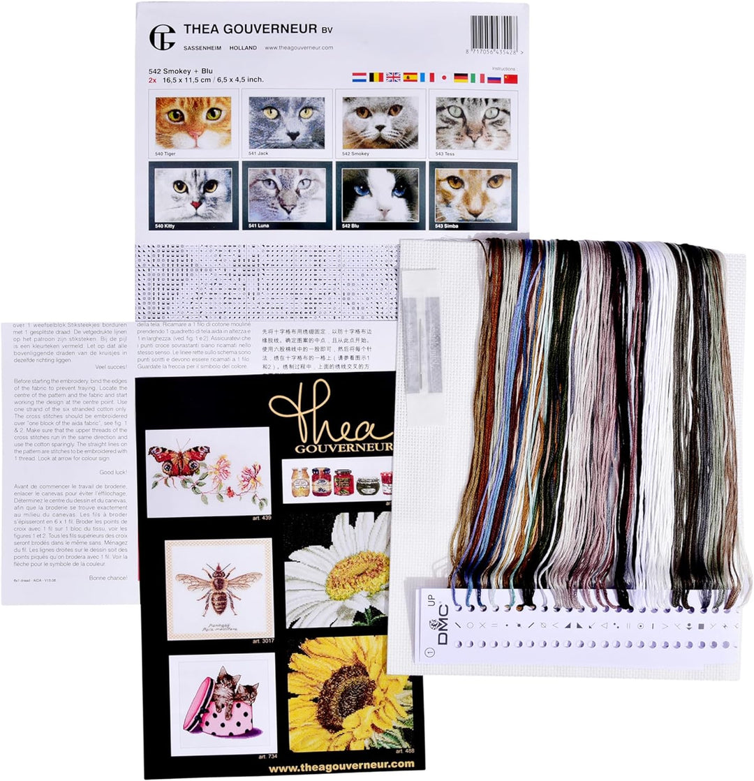 Thea Gouverneur - Kreuzstich-Set - Katzen Smoey + Blu - Aida - 16 Count - Für Erwachsene - 542A, Kat