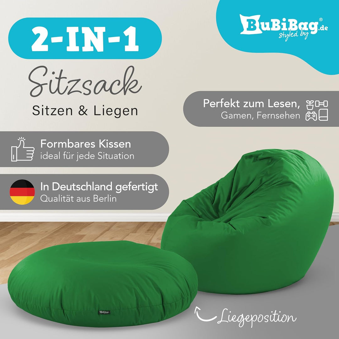 BuBiBag 2in1 Sitzsack L - XXL mit Füllung für Kinder &amp; Erwachsene, Gaming Beanbag &amp; Bodenkissen für