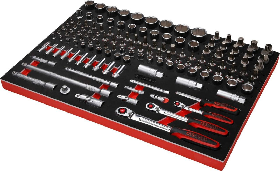 KS Tools 811.0139 1/4'' + 3/8'' + 1/2'' Steckschlüssel-Satz in Schaumstoffeinlage, 139-tlg