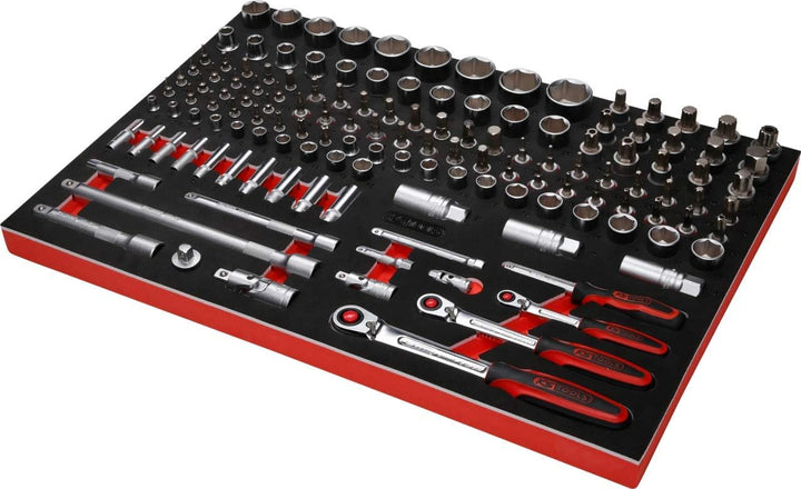 KS Tools 811.0139 1/4'' + 3/8'' + 1/2'' Steckschlüssel-Satz in Schaumstoffeinlage, 139-tlg