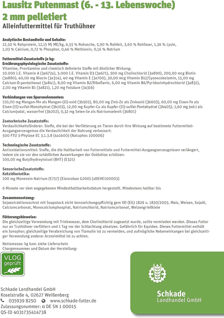 Schkade Landhandel GmbH Putenmastfutter - Lausitz Putenmast - Alleinfuttermittel für Truthühner von