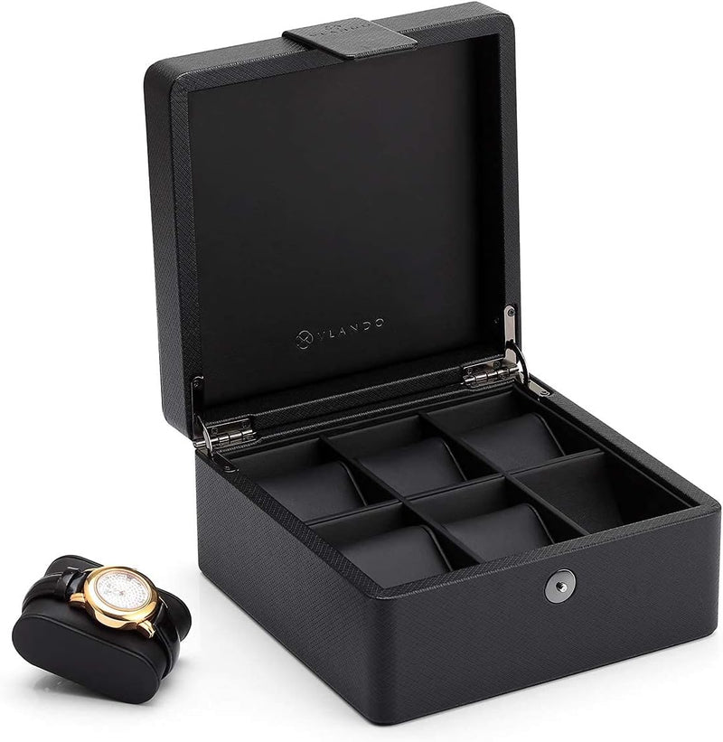 Vlando Uhrenbox Herren, 6 Uhren Uhrenkasten Leder, Watch Box Uhrenaufbewahrung, Uhrenkasten mit PU U