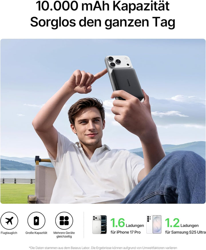 Baseus EnerFill FM21 Qi2.2 25W Magsafe Powerbank, 10000mAh Power Bank Magnetische, PD USB C 45W Schn