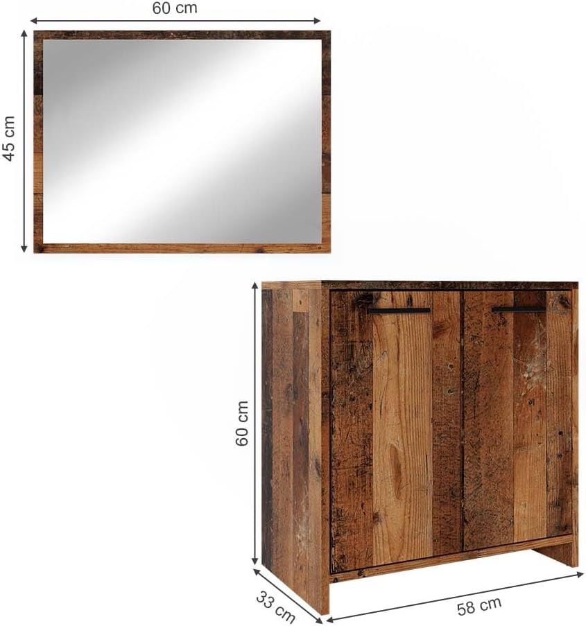 Vicco Badmöbel Set Kiko, Eiche rustikal, 2 Teile Eiche Rustikal Set 1, Eiche Rustikal Set 1