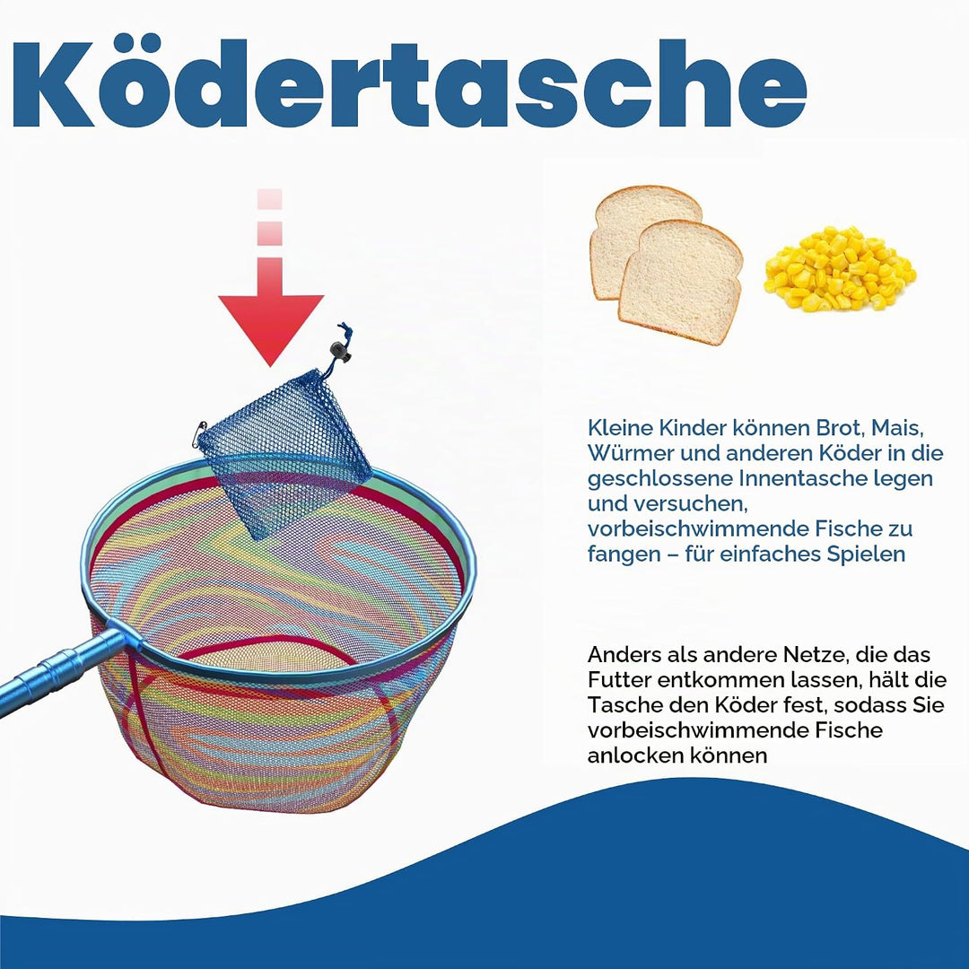DaddyGoFish Kinder Fischernetz - Ultraleichte Teleskop-Ködertasche zum Fangen von Fischschmetterling