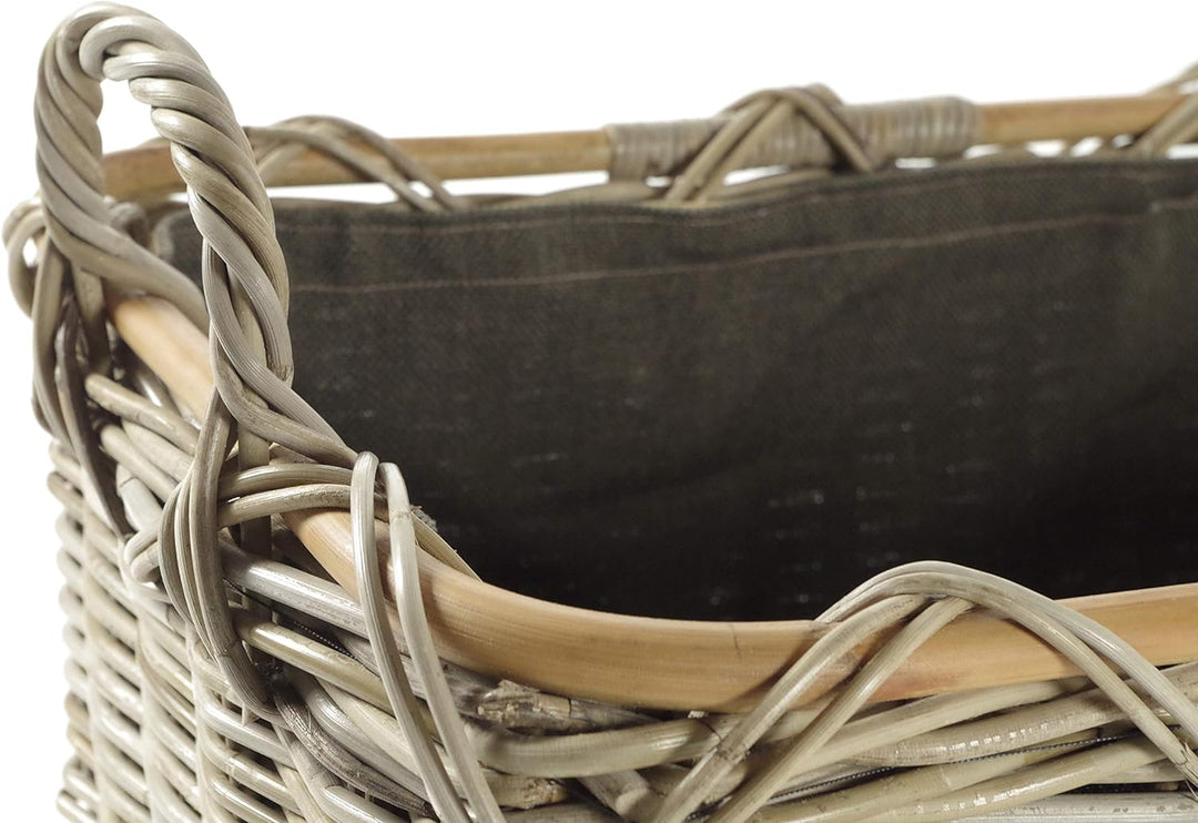 Kobolo Holzkorb Kaminkorb rechteckig Kubu grey - Rattan - Stoff dunkel Kubu Grau Stoff, Kubu Grau St