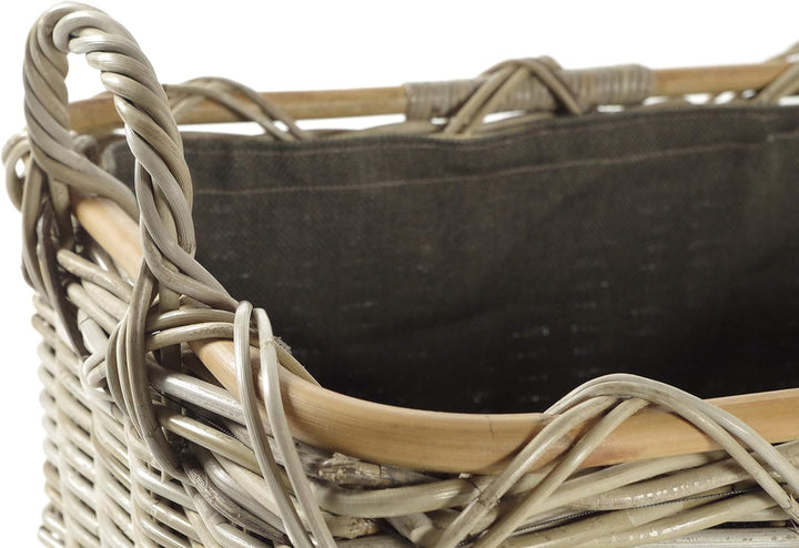 Kobolo Holzkorb Kaminkorb rechteckig Kubu grey - Rattan - Stoff dunkel Kubu Grau Stoff, Kubu Grau St