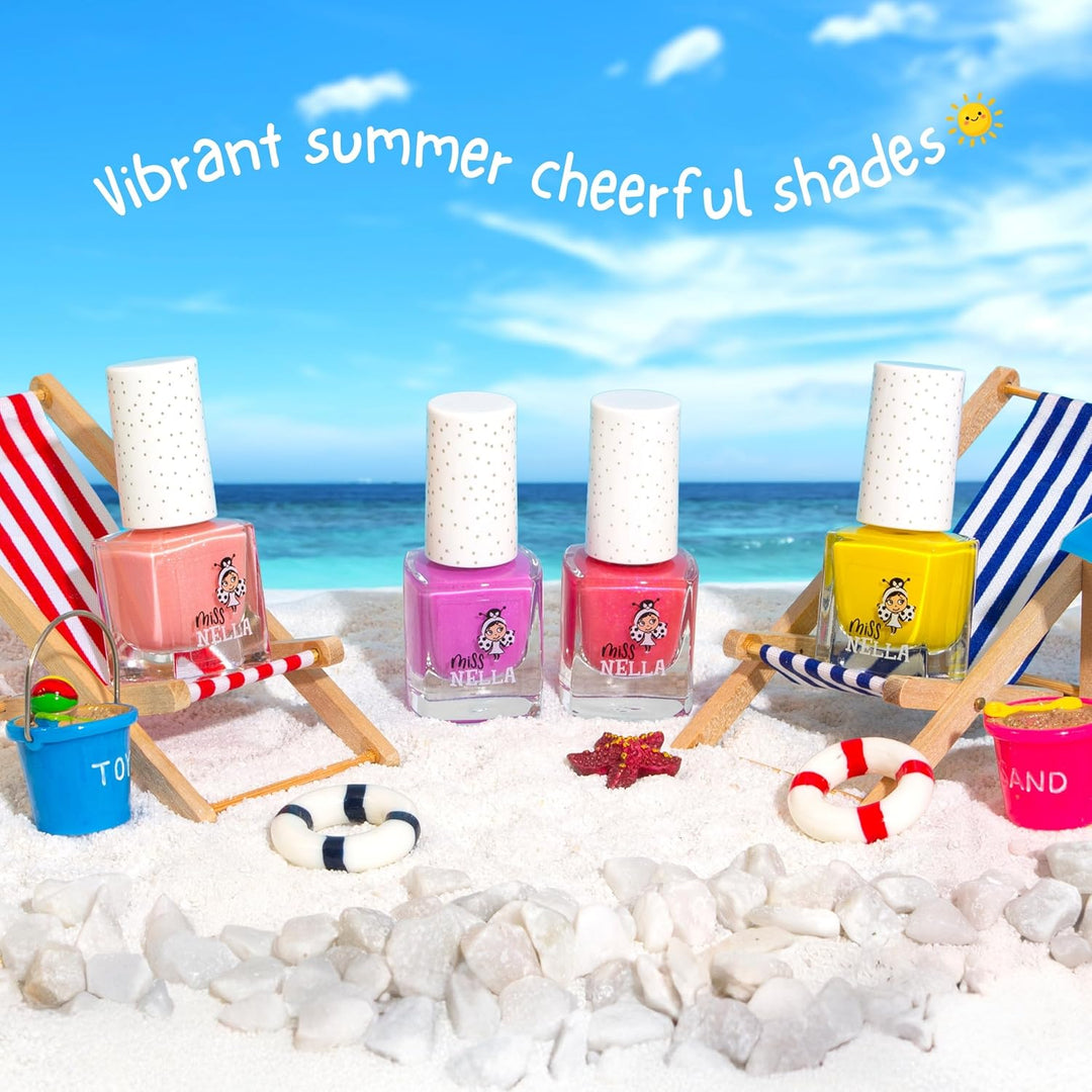Miss Nella Summer Glitzer Nagellack 4er Set: Gelb, Koralle, Rosa und Lila, abziehbarer Nagellack spe