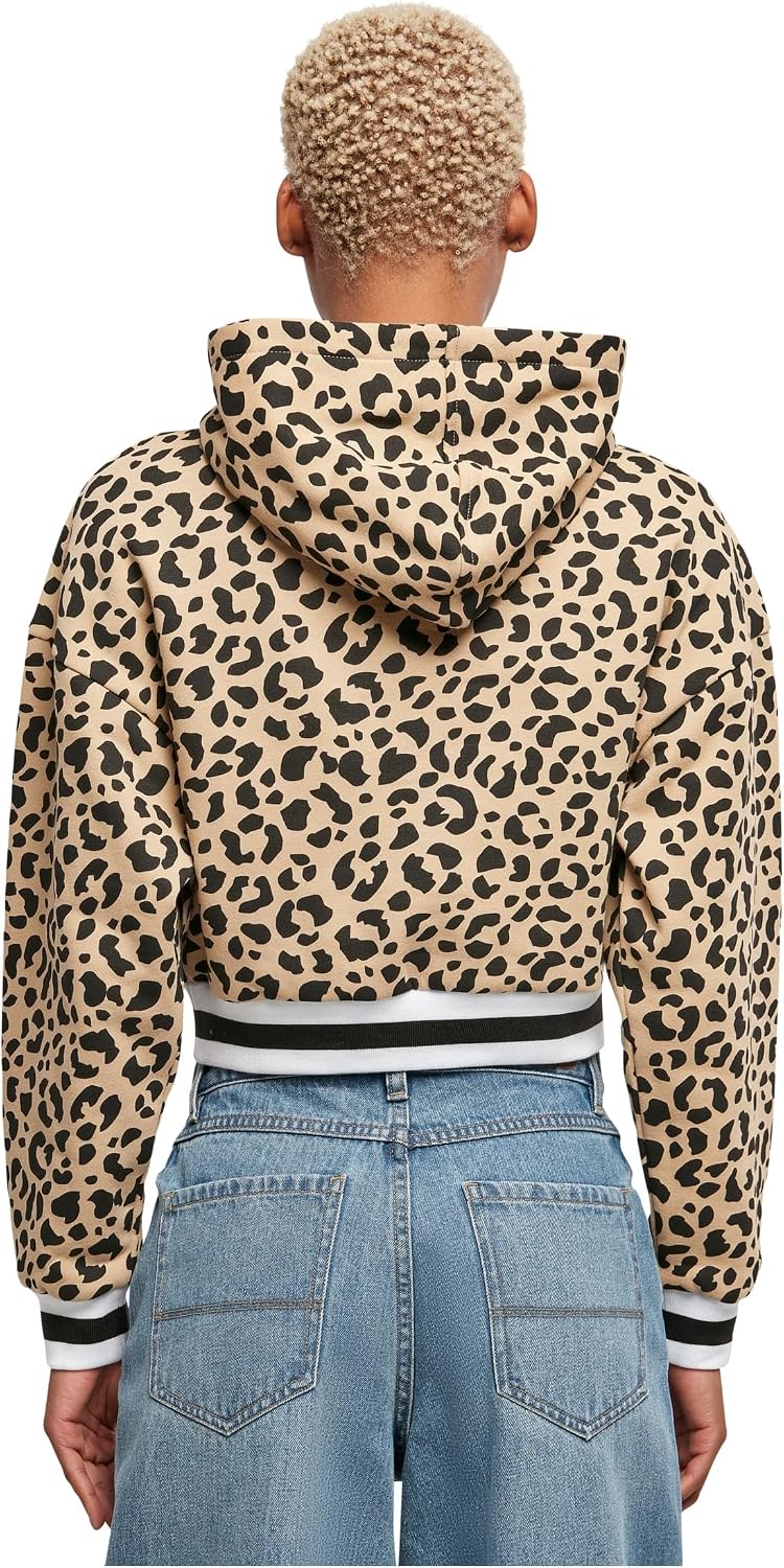 Urban Classics Damen Ladies Short AOP College Hoody 4XL Unionbeigeleo, 4XL Unionbeigeleo
