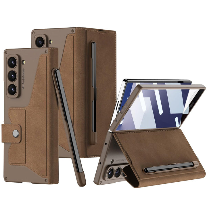 NINKI für Samsung Galaxy Z Fold 7 Wallet Case mit Displayschutz,Scharnierschutz 2 Kartensteckplätze