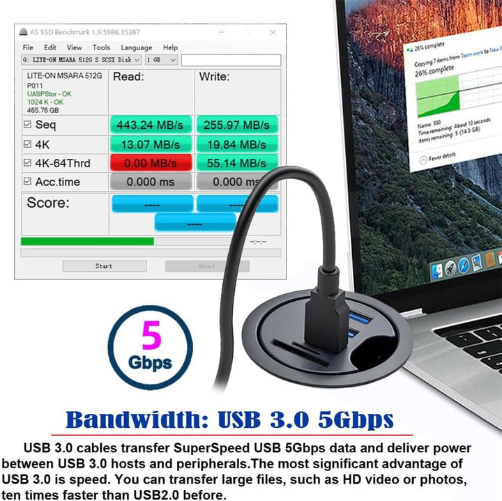 USB 3.0 Hub SD TF USB-C 2 Port USB 60 mm Schreibtisch Tülle Splitter Dockstation Micro-SD Kartenlese