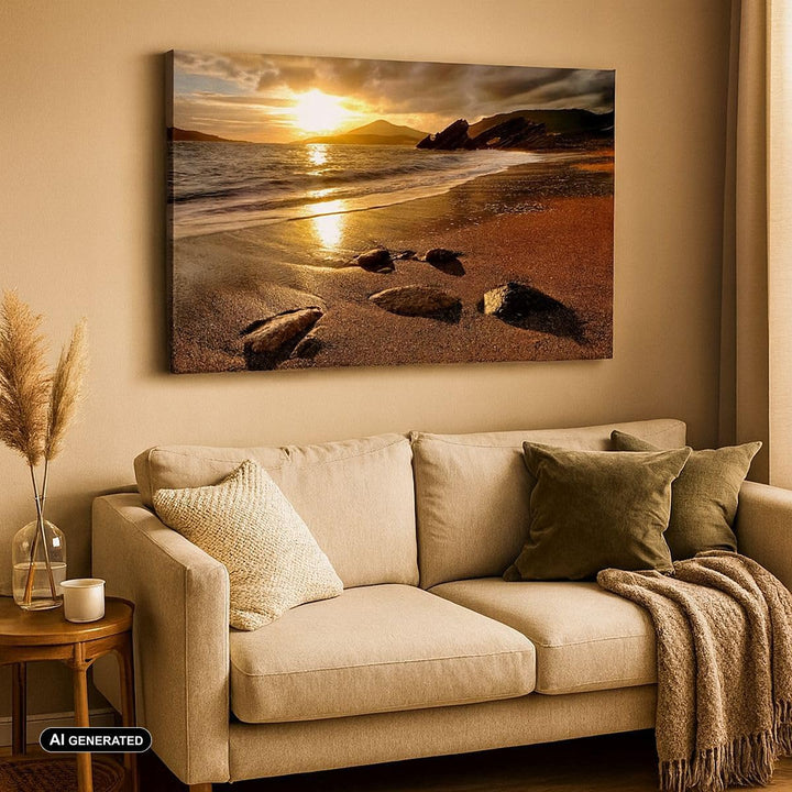 Bilder auf Leinwand 100x70cm Leinwandbild Strand Wolken Abend Küste Gross Wanddeko Bild Schlafzimmer