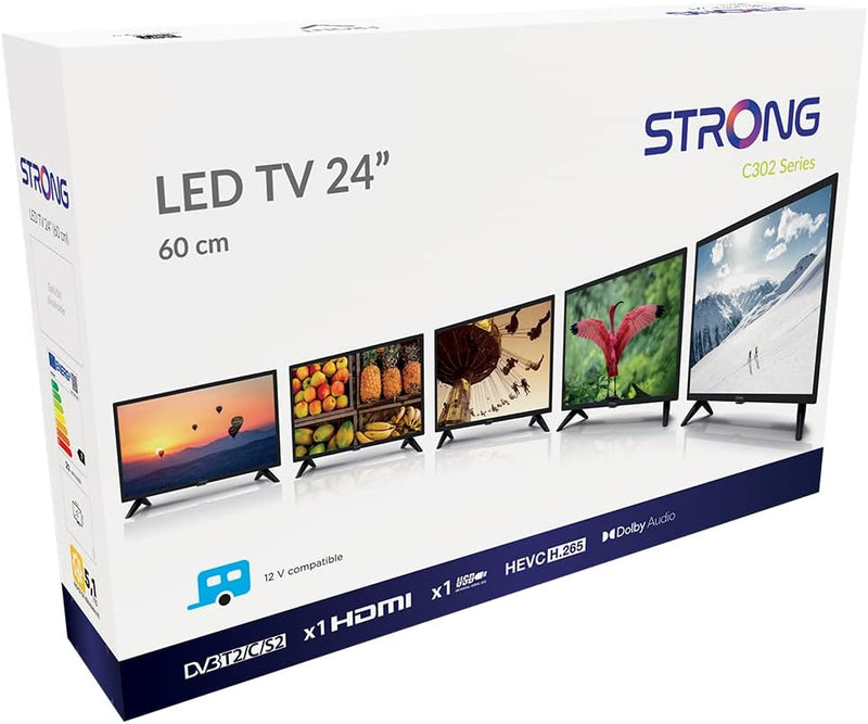 STRONG SRT 24HC3023 24 Zoll Fernseher, auch für Wohnmobile, DVB-T2 HD, Triple-Tuner zusätzlich 12 Vo