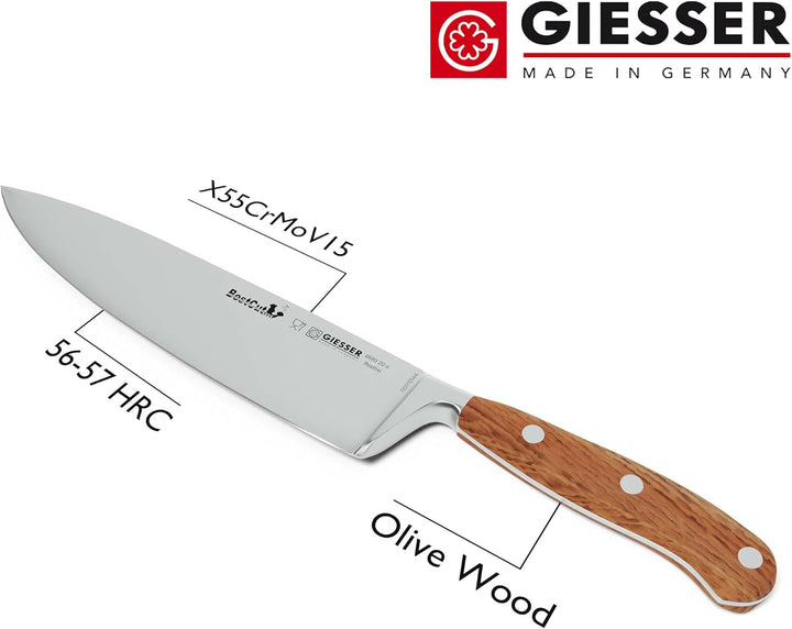 Giesser seit 1776 - Made in Germany - scharfes Kochmesser geschmiedet Olivenholz BestCut Olive, 20 c