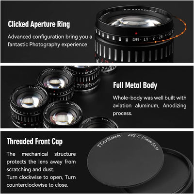 TTArtisan 35 mm F0,95 APS-C grosse Blende manueller Fokus spiegellose Kameras Objektiv für Fuji X Mo