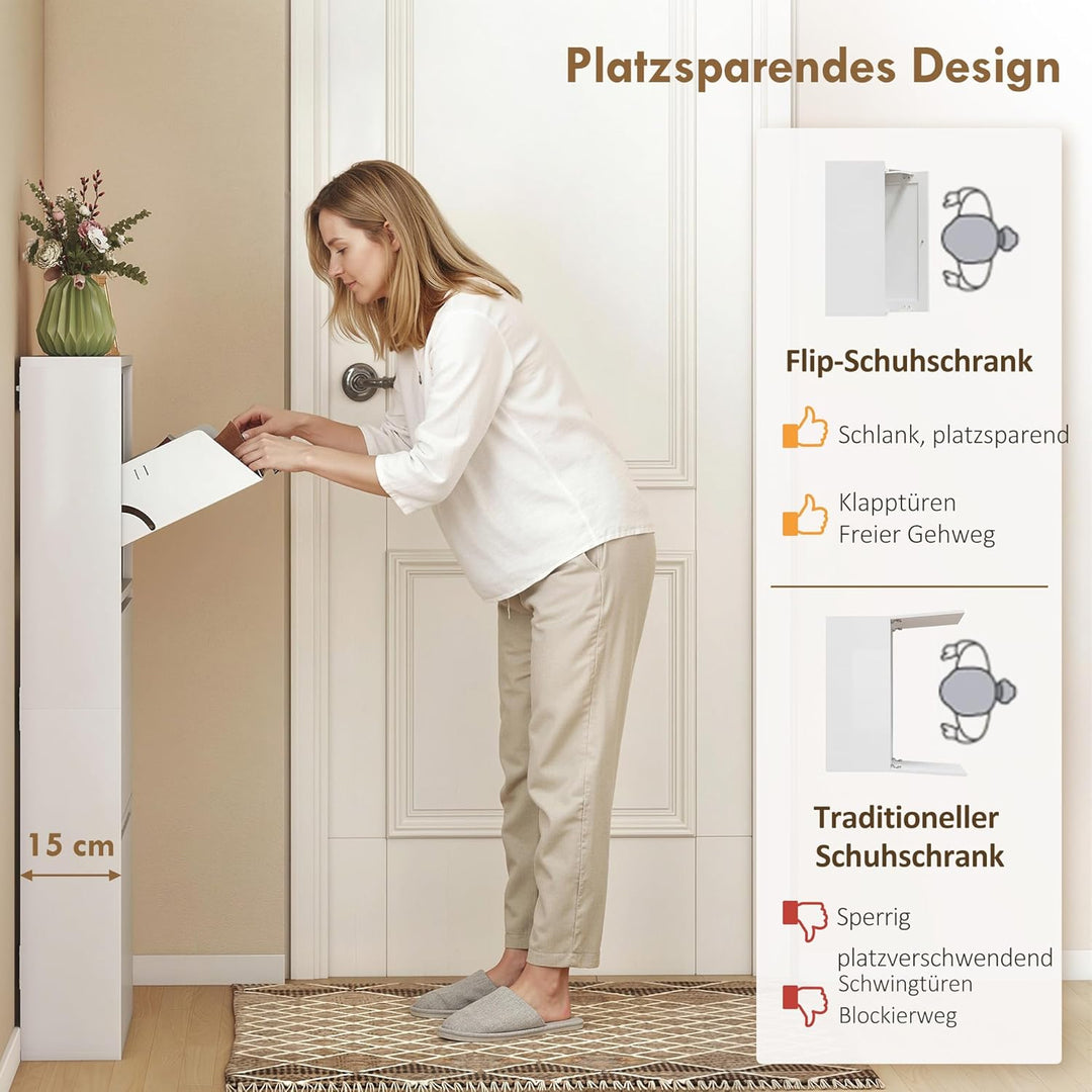 HOMCOM Schuhschrank Metall mit 3 Klappen Schuhkipper Schmal Schuhkommode Schuhregal Schuhablage Wand