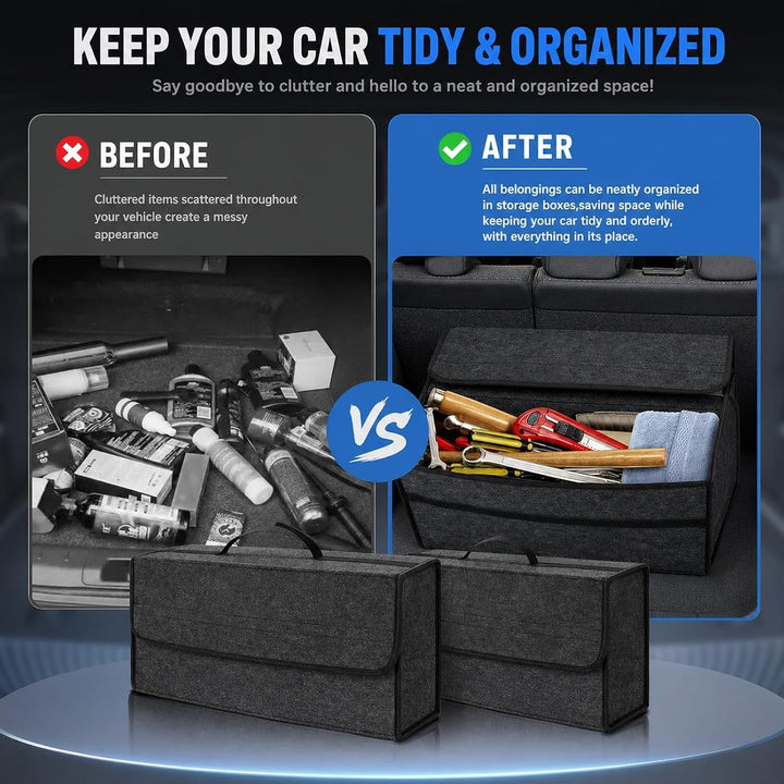 2 Stück Kofferraum Organizer - Auto Kofferraum Organizer Klett - Kofferraum Organizer mit Deckel - R