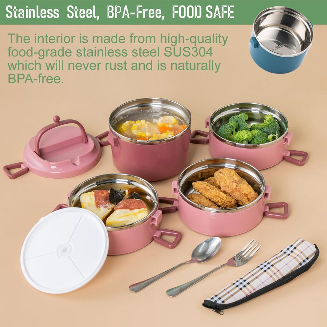 SANQIAHOME 4 Schichten Mehrschichtige stapelbare Edelstahl-Lunchbox,Auslaufsicher,rosa Rosa 4 Schich