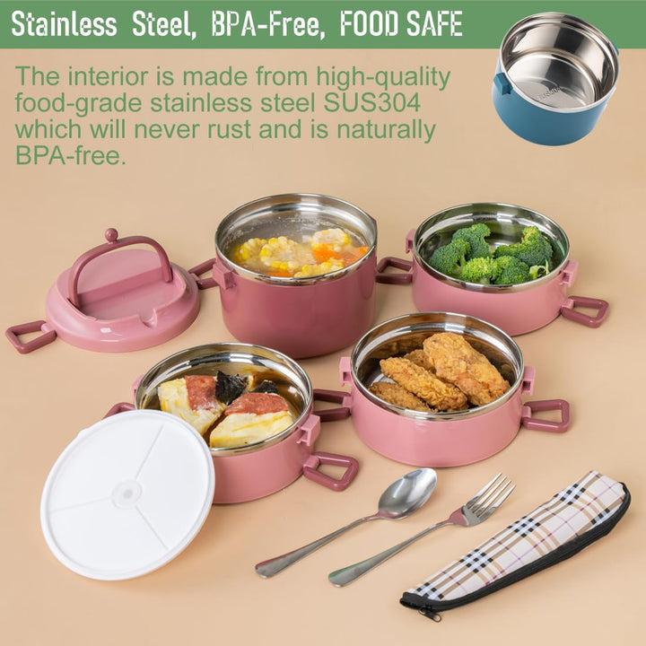 SANQIAHOME 4 Schichten Mehrschichtige stapelbare Edelstahl-Lunchbox,Auslaufsicher,rosa Rosa 4 Schich