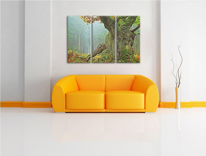 Dicker Baum im Wald im Moos Spezial 3-Teiler Leinwandbild 120x80 Bild auf Leinwand, XXL riesige Bild
