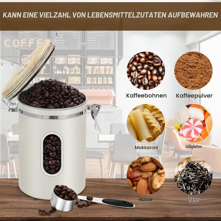 ROCKY&amp;CHAO Kaffeedose Luftdicht aus Edelstahl 1,8L Kaffeebhnen Behälter 600g Vorratsdose für Tee Nüs