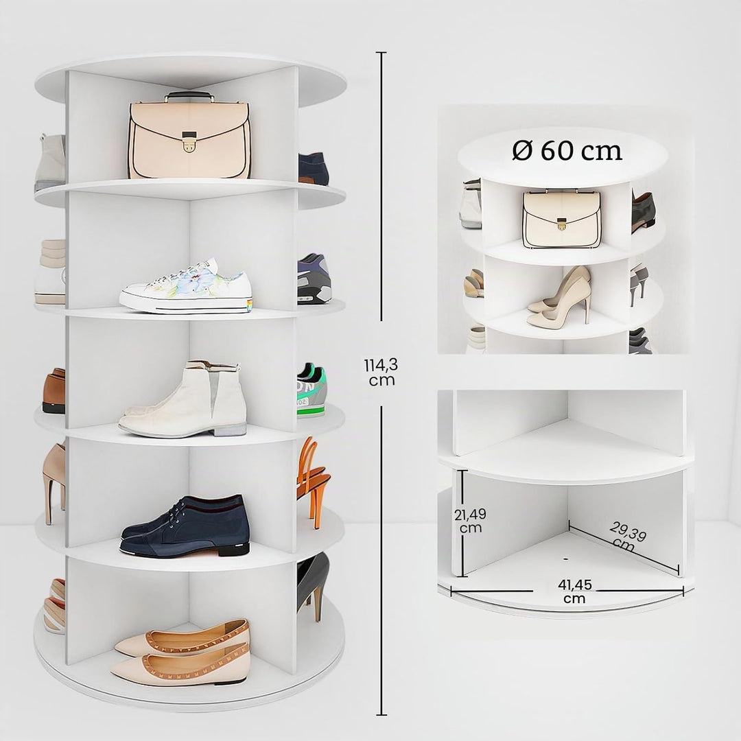 5 Tier Drehbarer Schuhregal 360° drehbares Display weisser Lazy Susan-Organizer Shoe Rack Tower 20 P