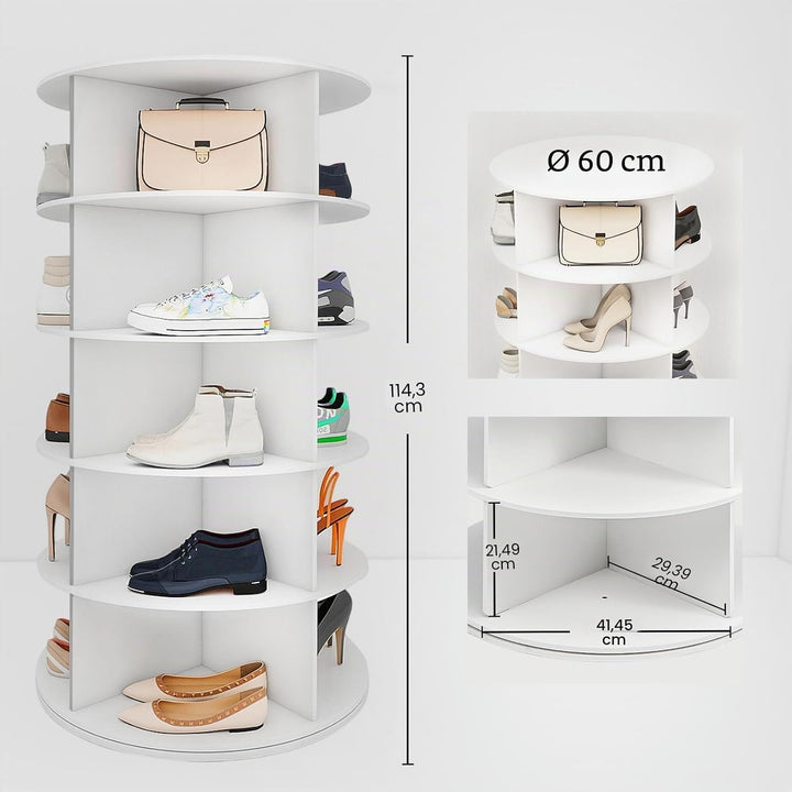 5 Tier Drehbarer Schuhregal 360° drehbares Display weisser Lazy Susan-Organizer Shoe Rack Tower 20 P