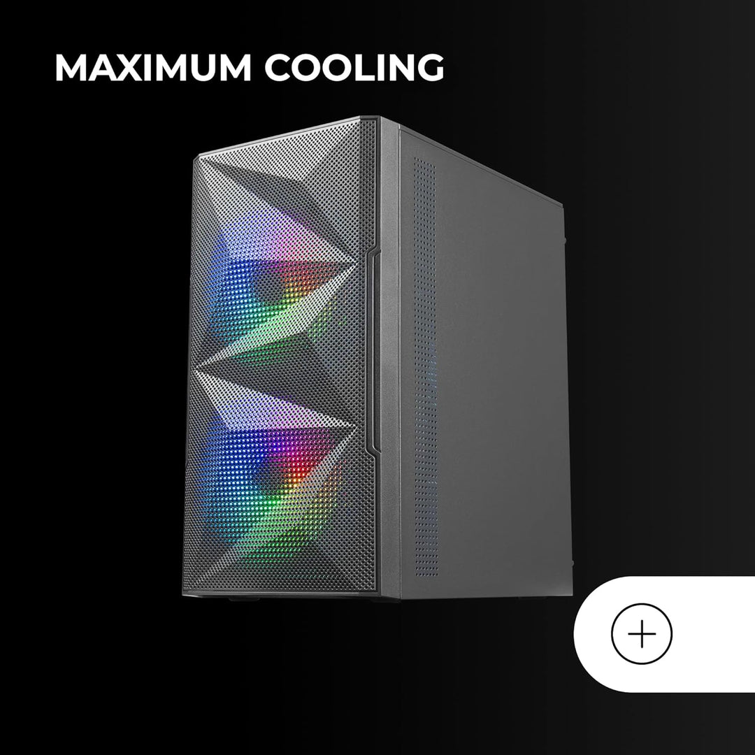 Mars Gaming MC-ME Schwarz, Kompaktes MicroATX-Gaming-Gehäuse, Seitenfenster aus Gehärtetem Glas, Geo