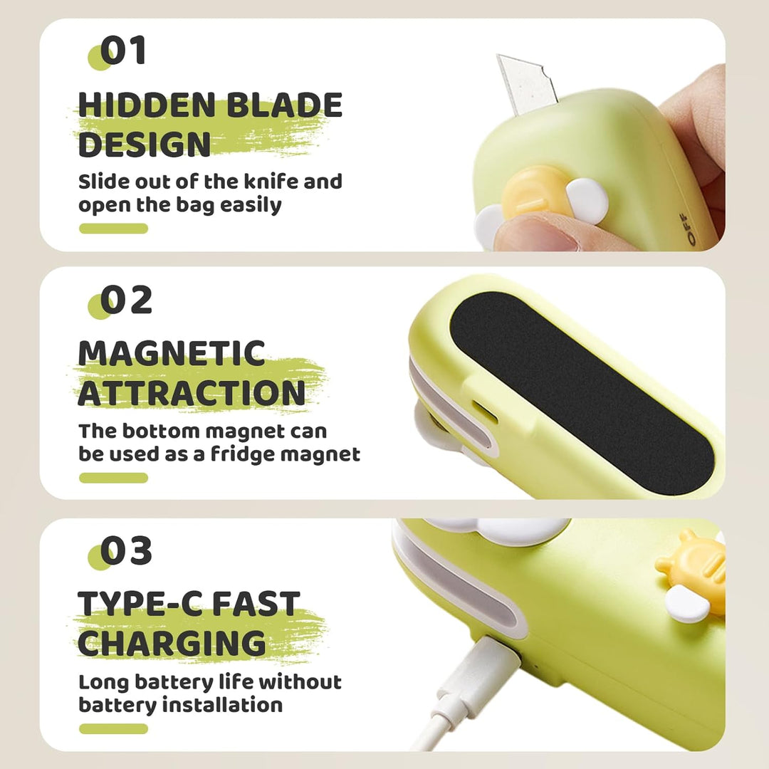 Mini Folienschweissgerät, USB Aufladung, 2 in 1 Hand Versiegelungsmaschine mit Cutter, Vakuumiergerä