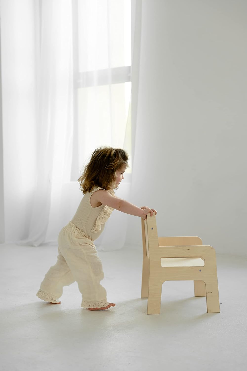 Babywood Tisch und Stuhl für Kinder, Kinderschreibtisch Set mit Stuhl aus Holz, sicherer Spieltisch