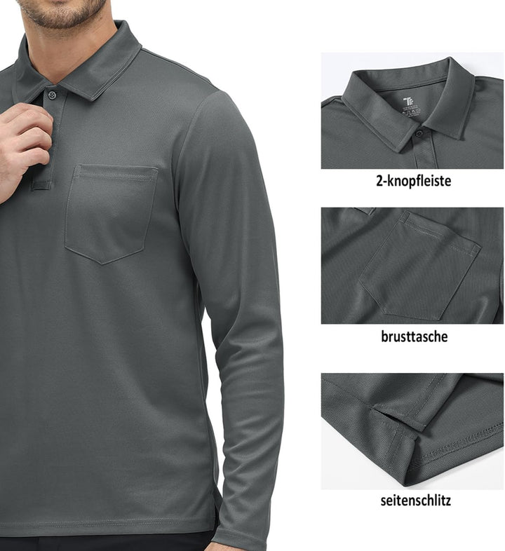 Poloshirt Herren Langarm Golf Shirts Atmungsaktiv Schnelltrocknend Army Polo T-Shirts Outdoor Sport